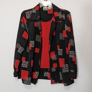 Women's ALLISON DALEY, Black/Red, Long Sleeved Button Blouse; Shell; Size PS